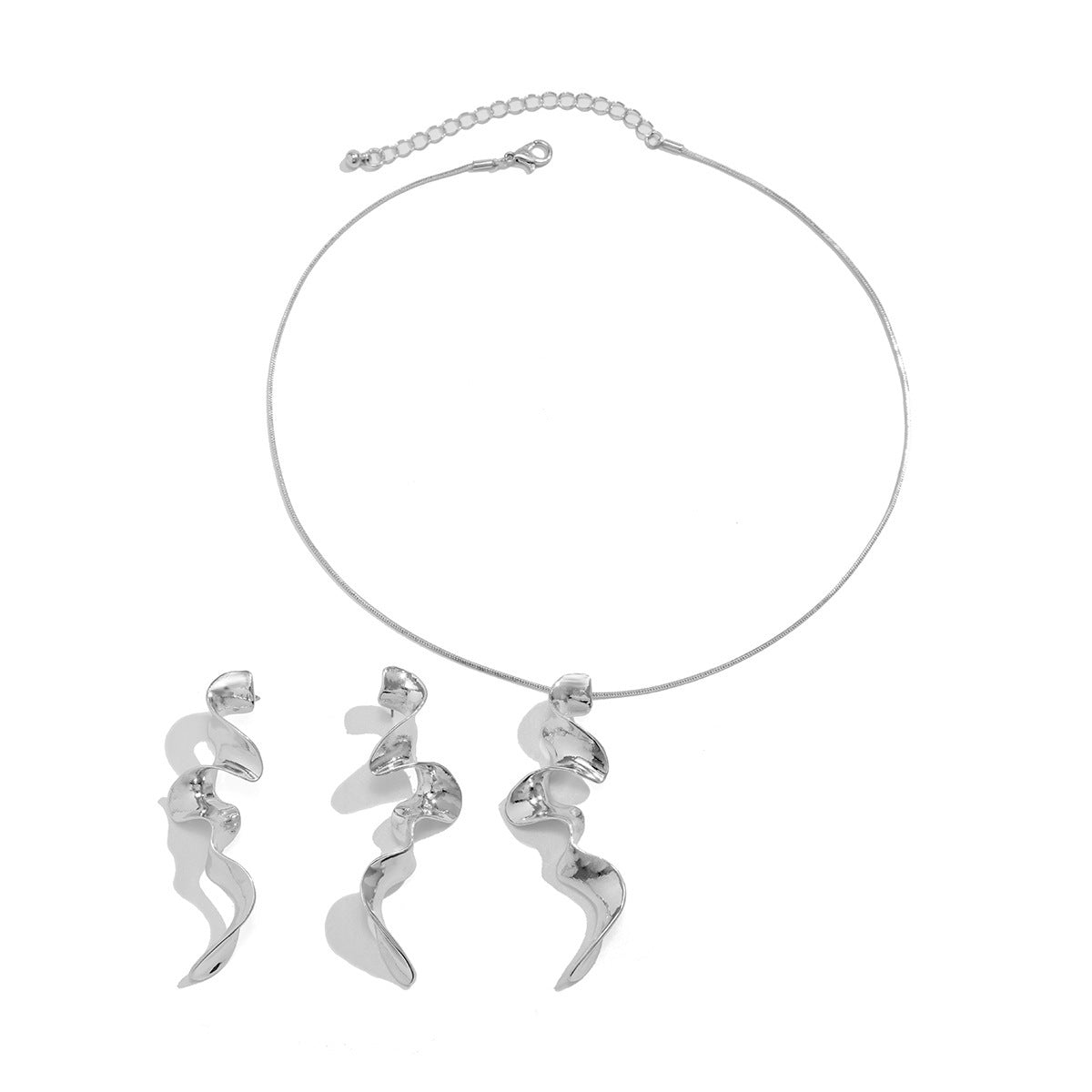 Spiral Liquid Metal Cold Wind Geometric Warping Design Necklace Earrings