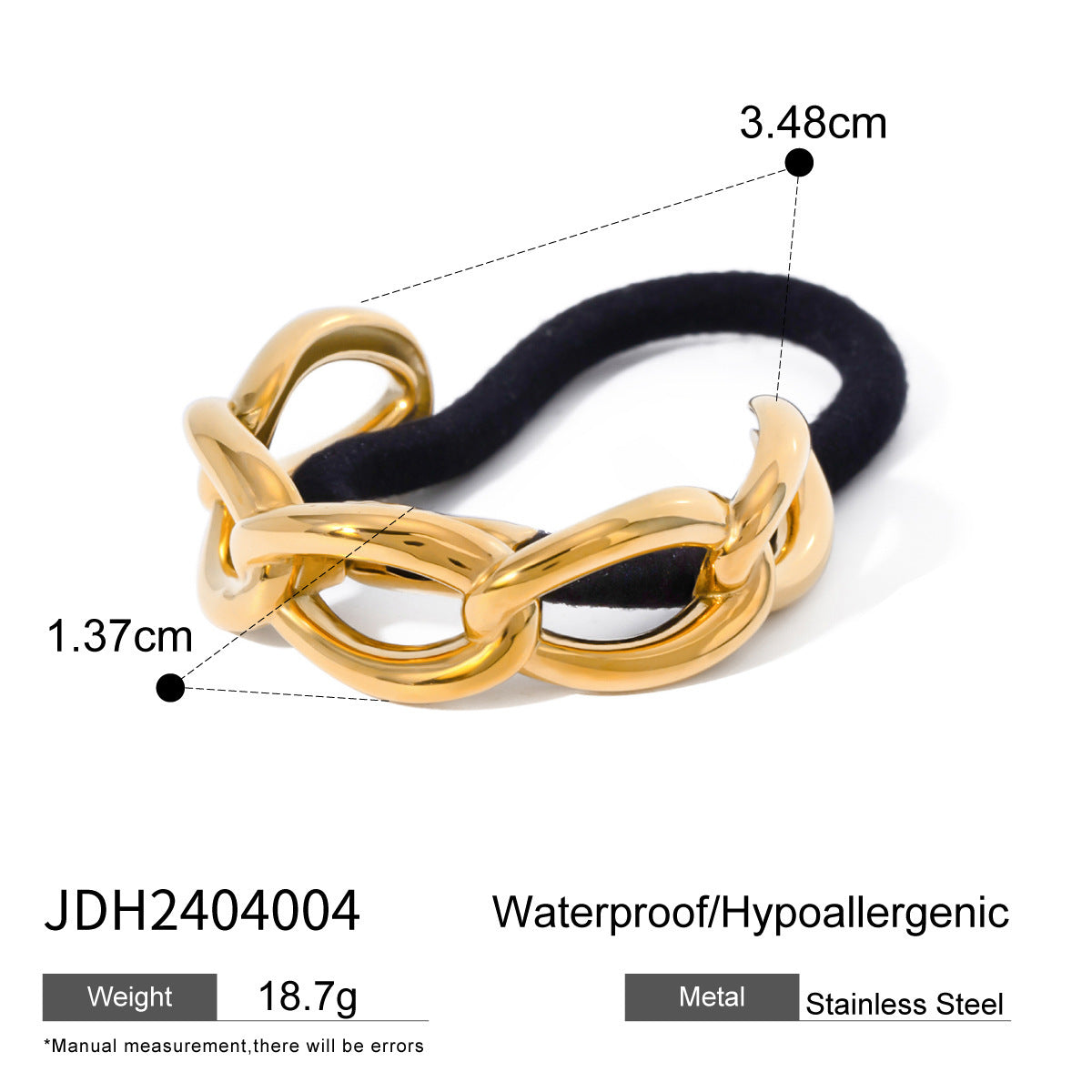 18K Gold Stainless Steel Hair Accessories Glossy U-shaped Rubber Band