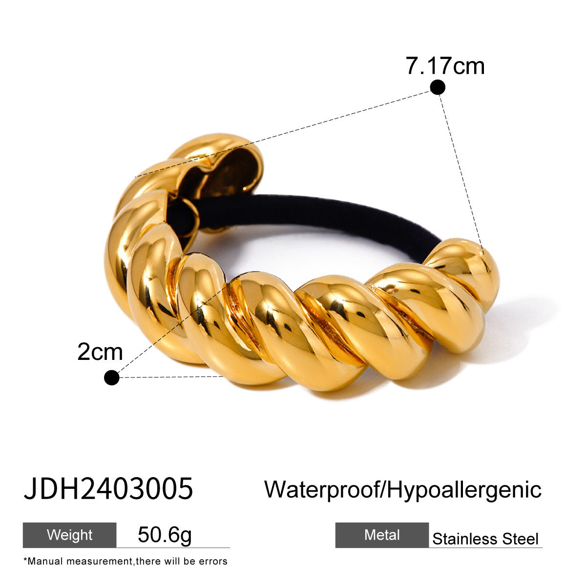 18K Gold Stainless Steel Hair Accessories Glossy U-shaped Rubber Band