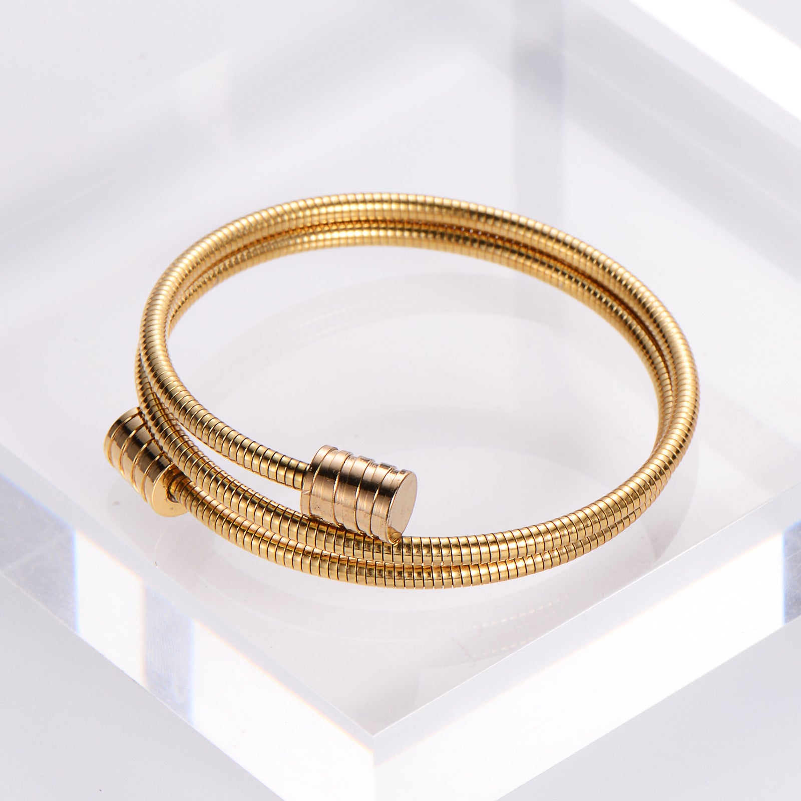 Adjustable Opening Stretch Electroplated 18K Gold Stainless Steel Bracelet